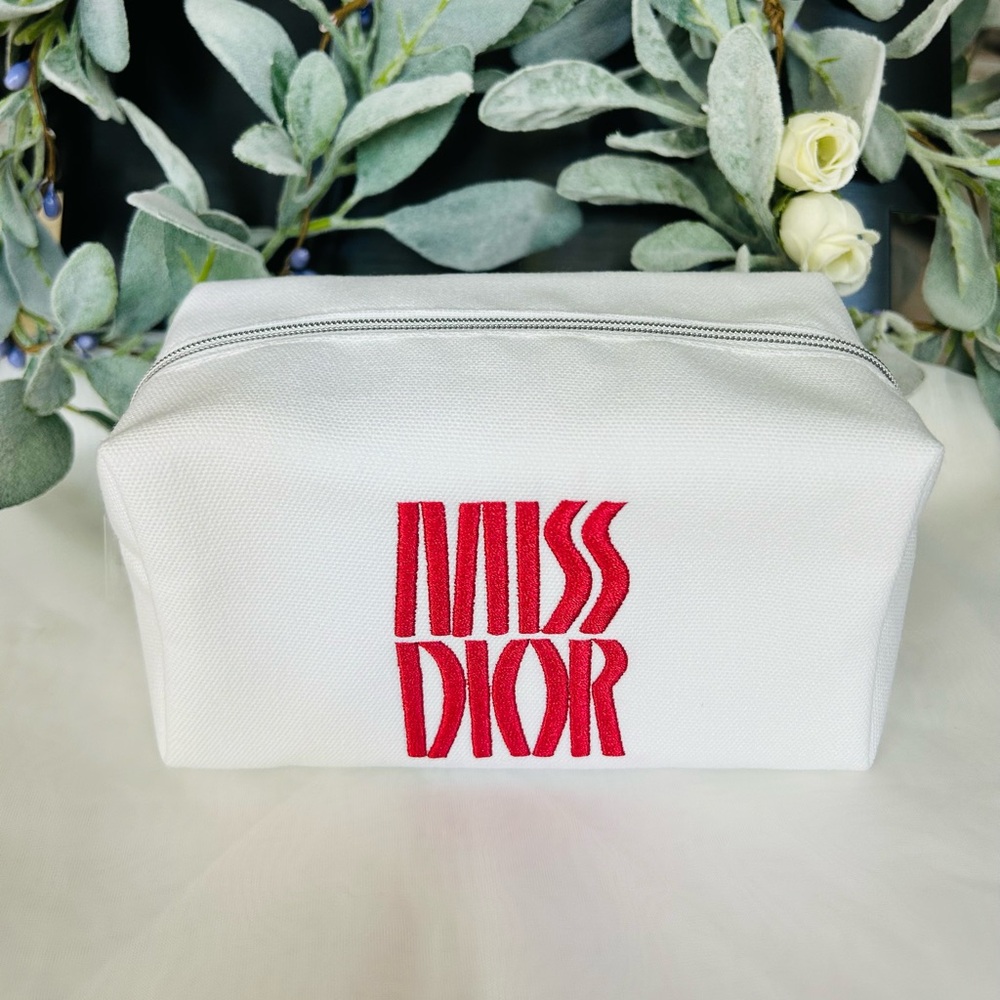 Women Miss Dior limited edition pouch makeup bag. White NEW with box Embroidered